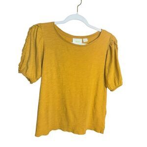 Anthropologie Maeve Mustard Golden Yellow Short Sleeve Top Sz S